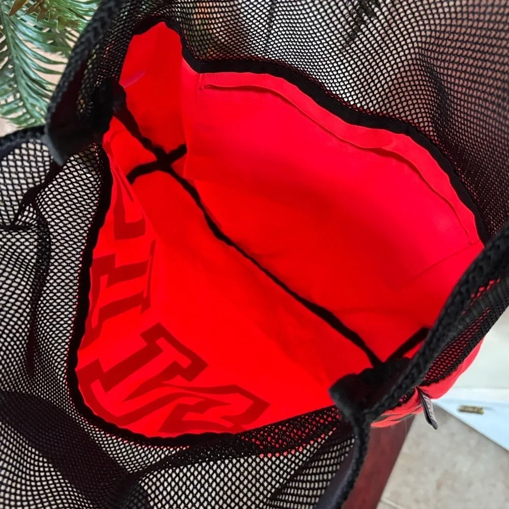 PINK Victoria's Secret Neon Coral & Black Mesh Beach Tote Bag Graphic Logo Y2K